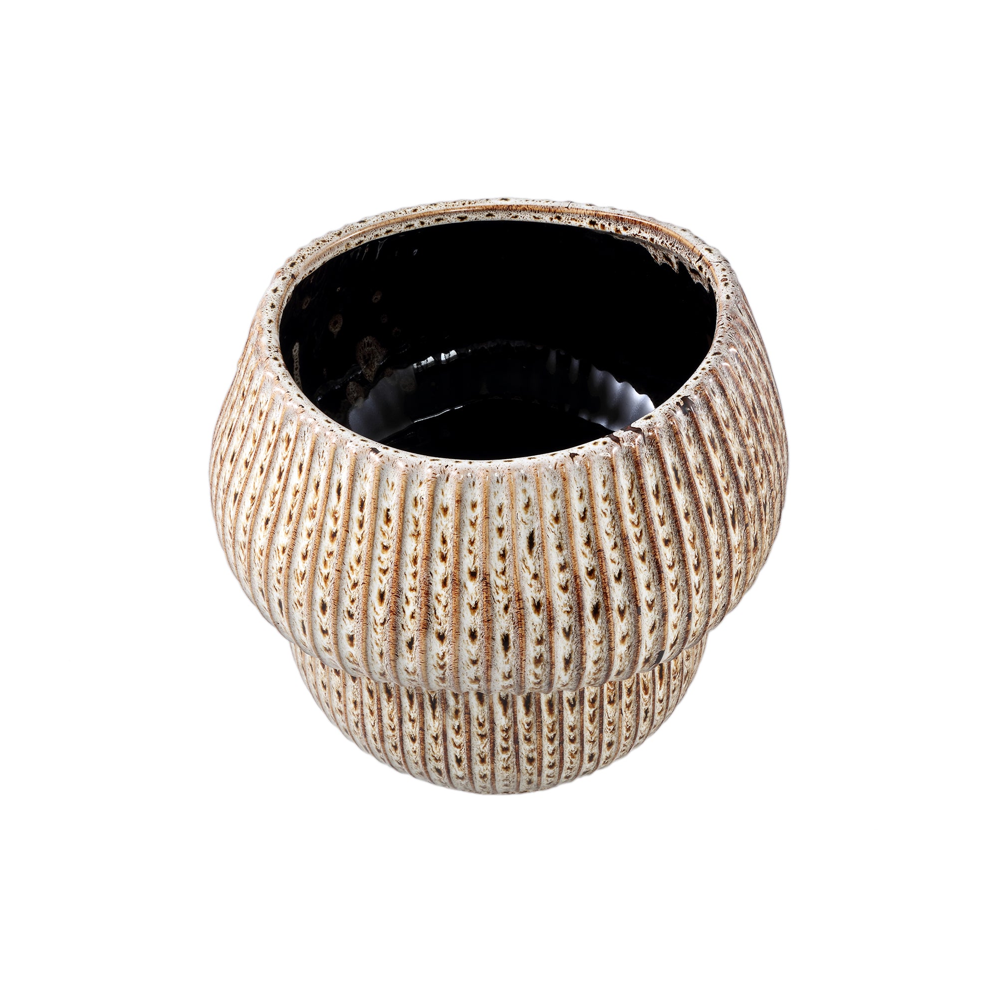 Colby Bruin Keramiek Pot Rond Shaped With Lines XL Dia25cmxH23cm PTMD