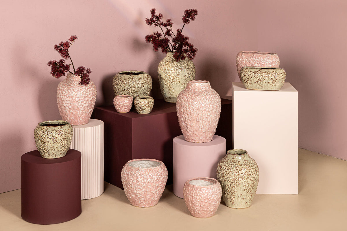 Avis PInk Ceramic Pot Round Shaped Scales Low XL Dia26,5xH22,5cm PTMD