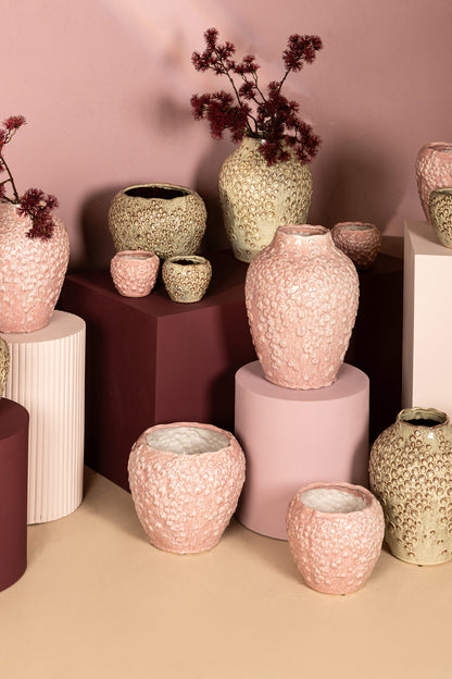 Avis PInk Ceramic Pot Round Shaped Scales Low XL Dia26,5xH22,5cm PTMD