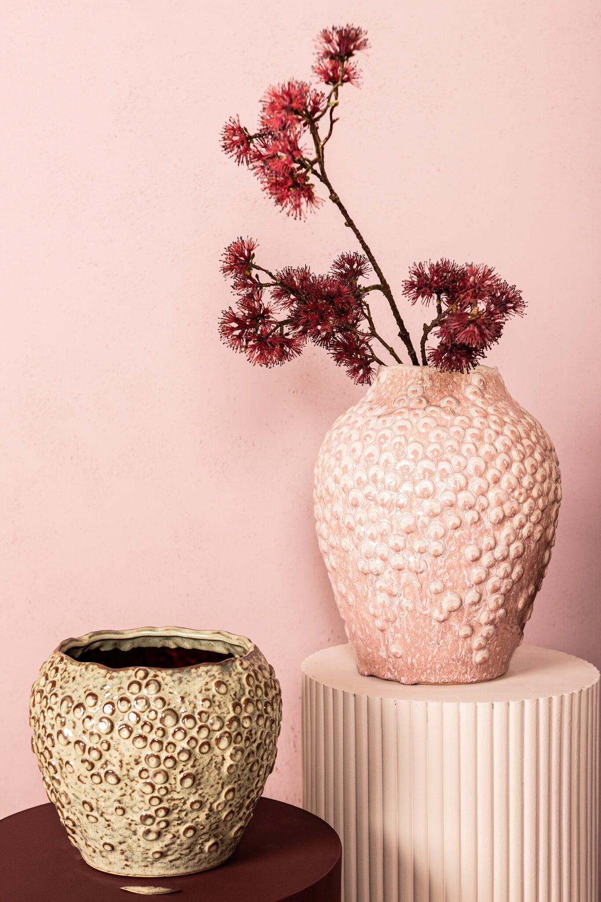 Avis PInk Ceramic Pot Round Shaped Scales High L Dia26cmxH35cm PTMD