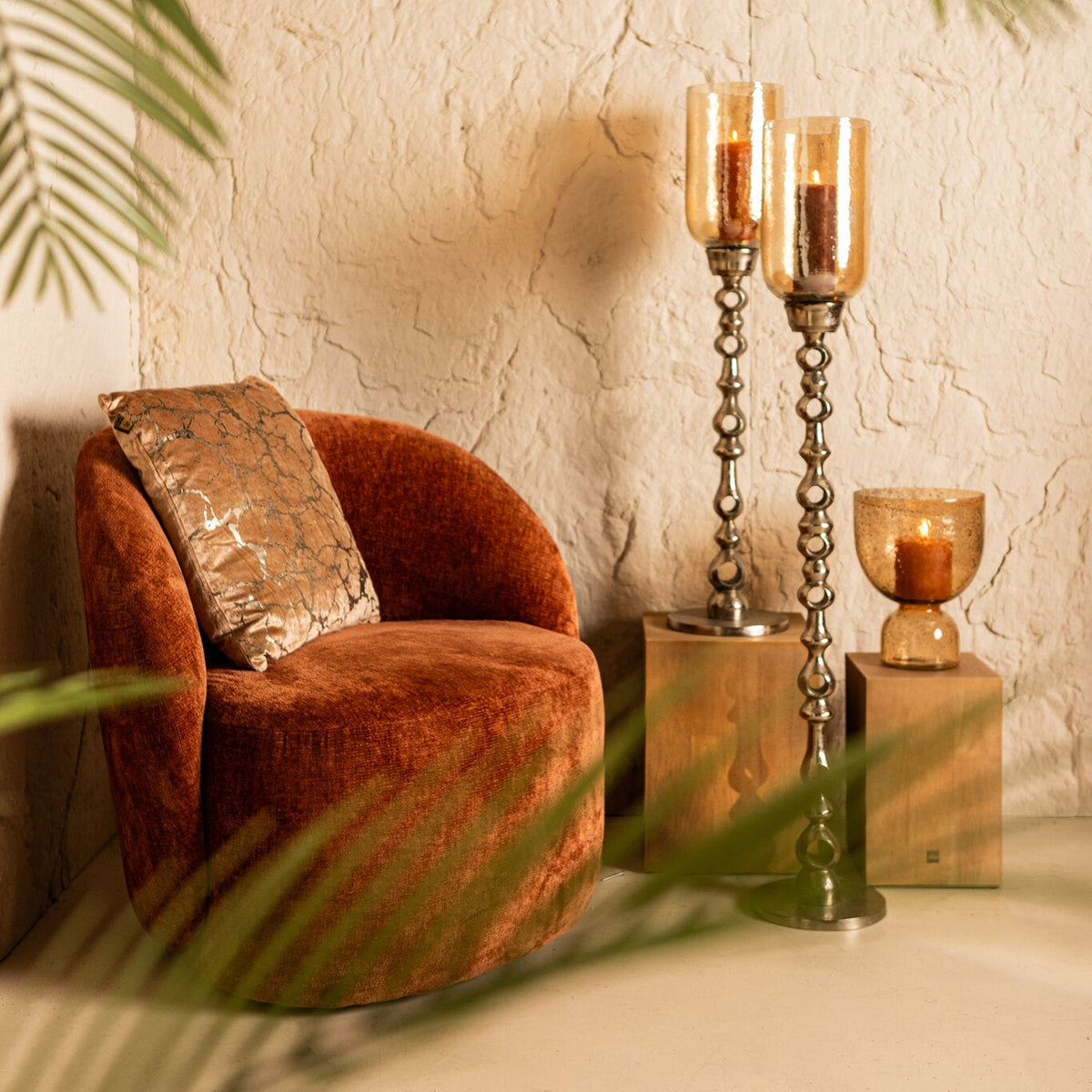 Windlicht Tracy Aluminium mit Glas Champagner Ø22cm x H125cm PTMD