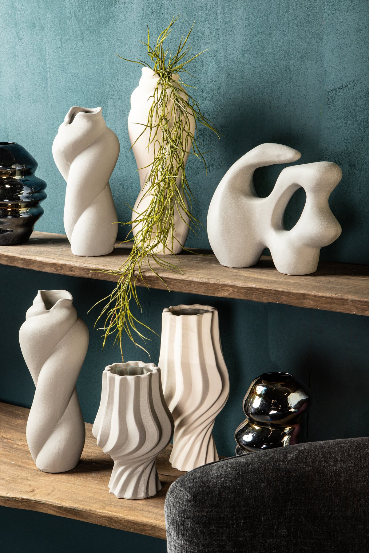 Clair Cream Keramik-Swirl-Vase Groß PTMD
