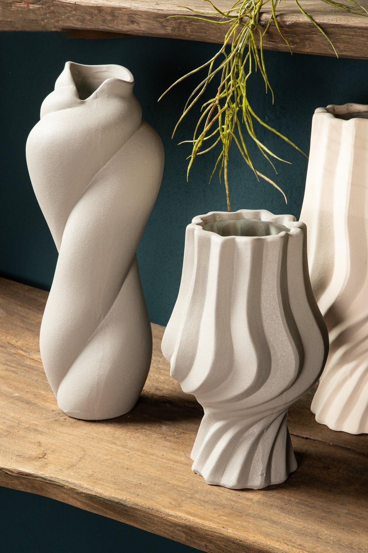 Clair Cream Keramik-Swirl-Vase Groß PTMD