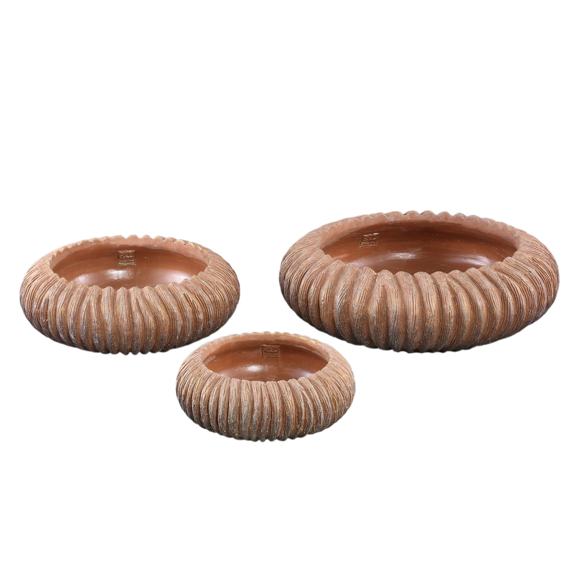 Revil Koperen Cementpot Rond met strepen laag Medium  PTMD