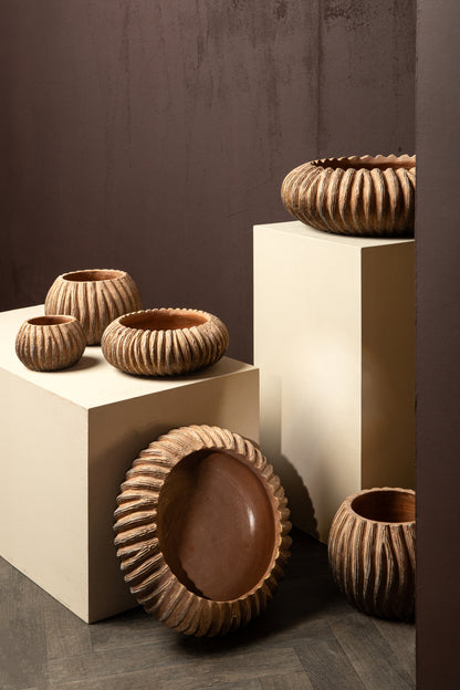 Revil Koperen Cementpot Rond met strepen laag Medium  PTMD