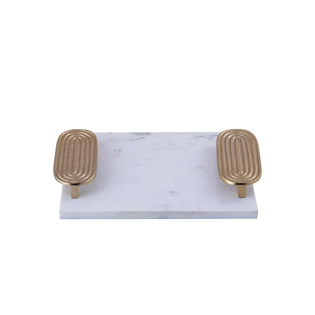 Dez White Marble Rectangle Tray Golden Handles S PTMD
