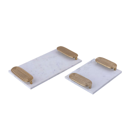 Dez White Marble Rectangle Tray Golden Handles S PTMD
