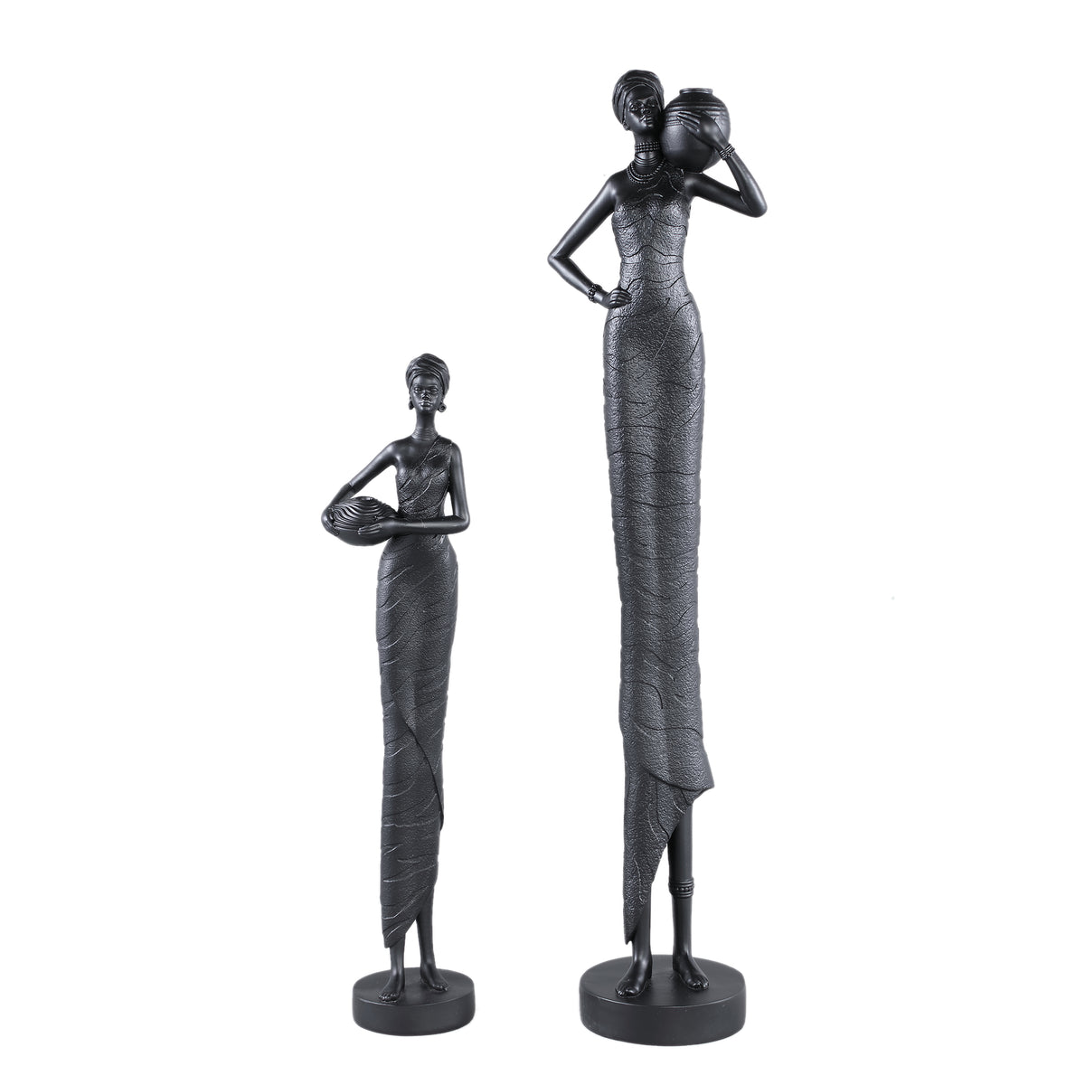 Rafah Black Poly Woman Statue Holding Pot Low PTMD