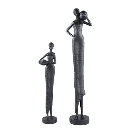 Rafah Black Poly Woman Statue Holding Pot Shoulder PTMD