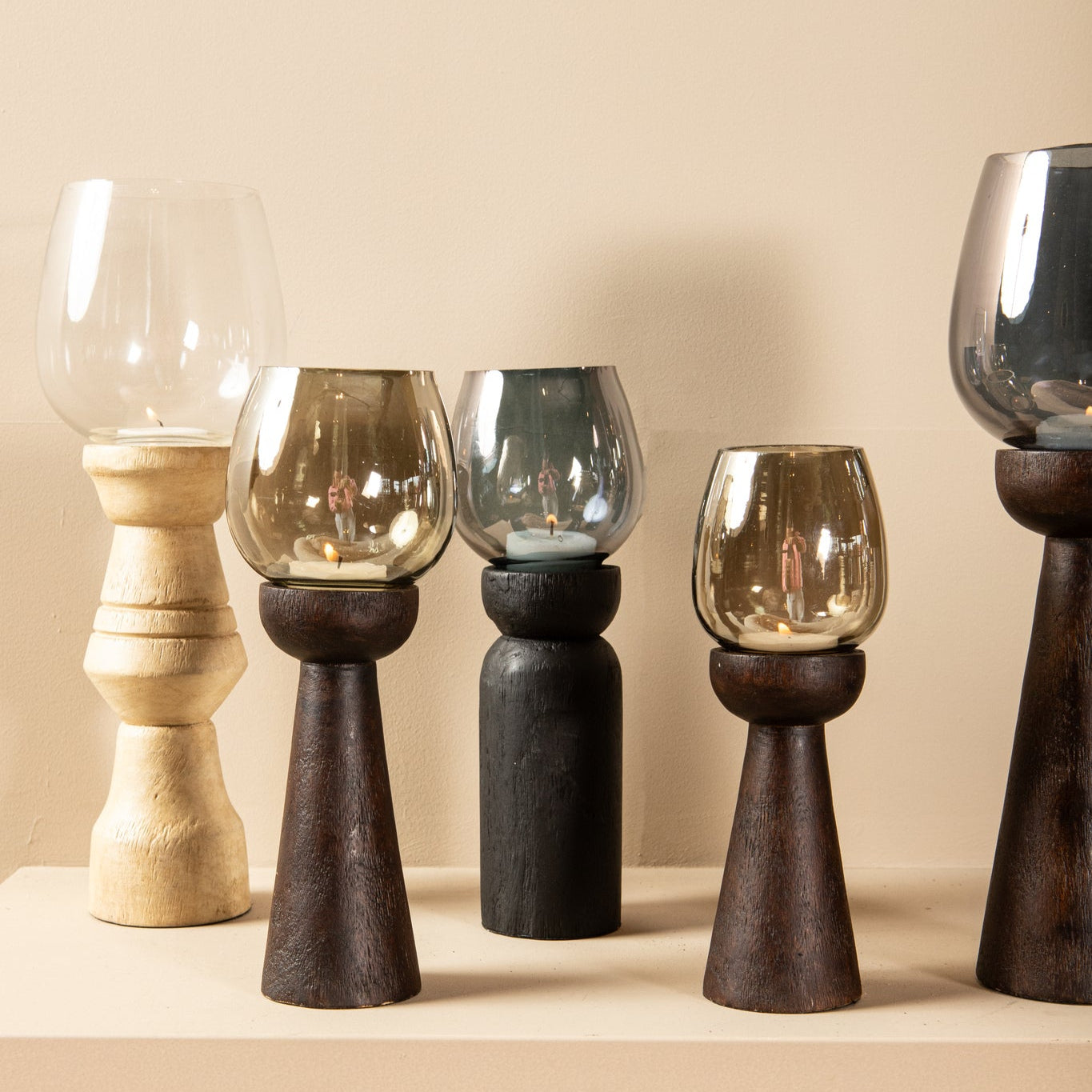 Windlicht Qez Mangohout Bruin Bundel van 3 PTMD