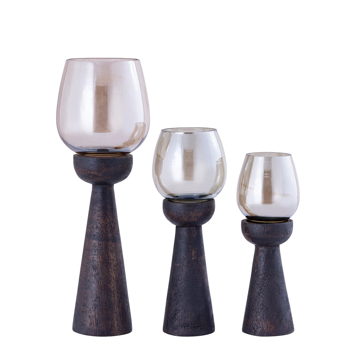 Windlicht Qez Mangohout Bruin Bundel van 3 PTMD