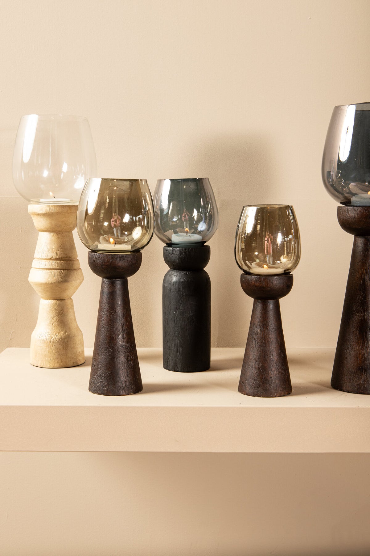 Windlicht Qez Mangoholz Schwarz XL Ø20x44cm PTMD
