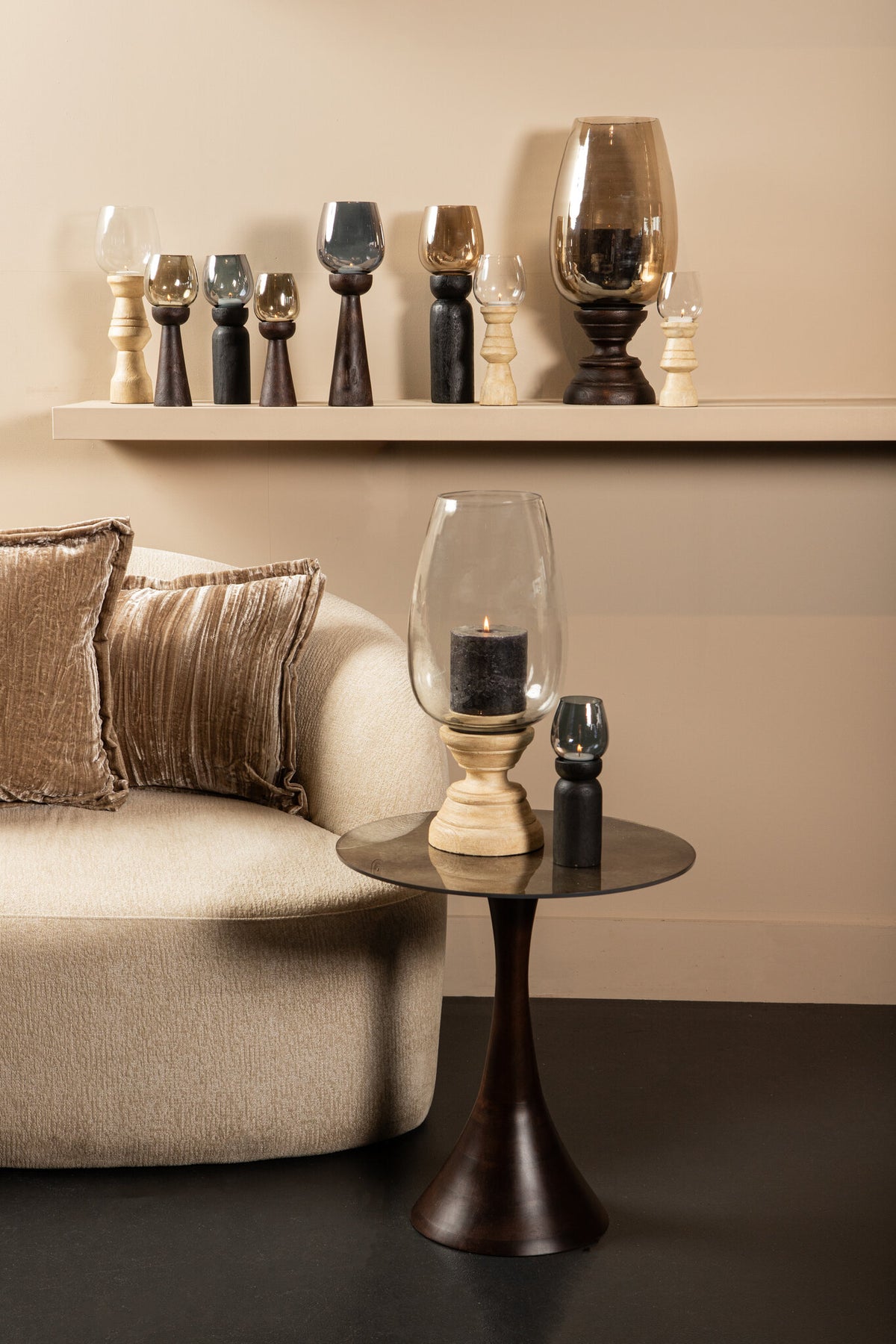 Windlicht Qez Mangoholz Schwarz XL Ø20x44cm PTMD