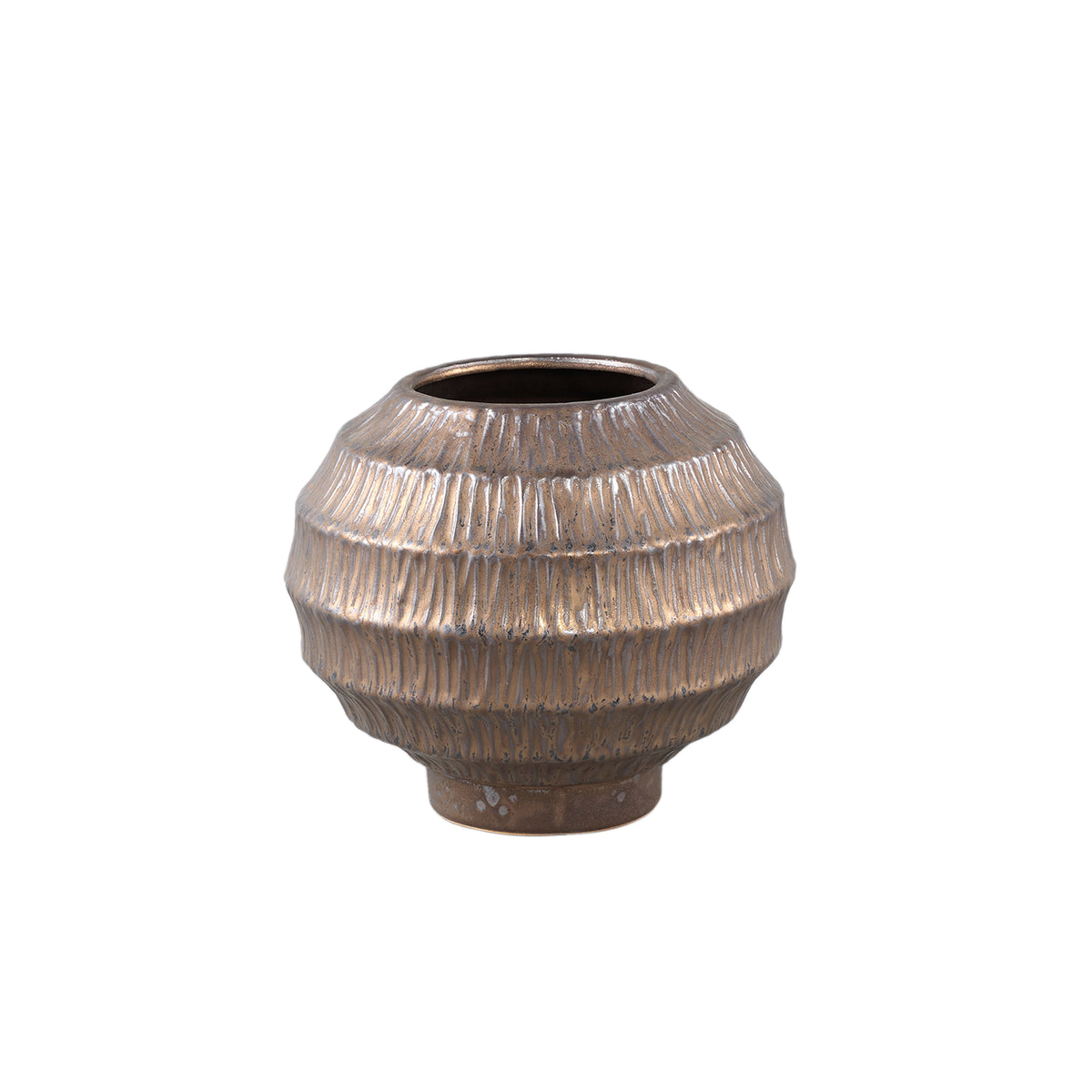 Cherith Bronze Round Ceramic Pot Ribbed S Dia23,5cmxH21cm