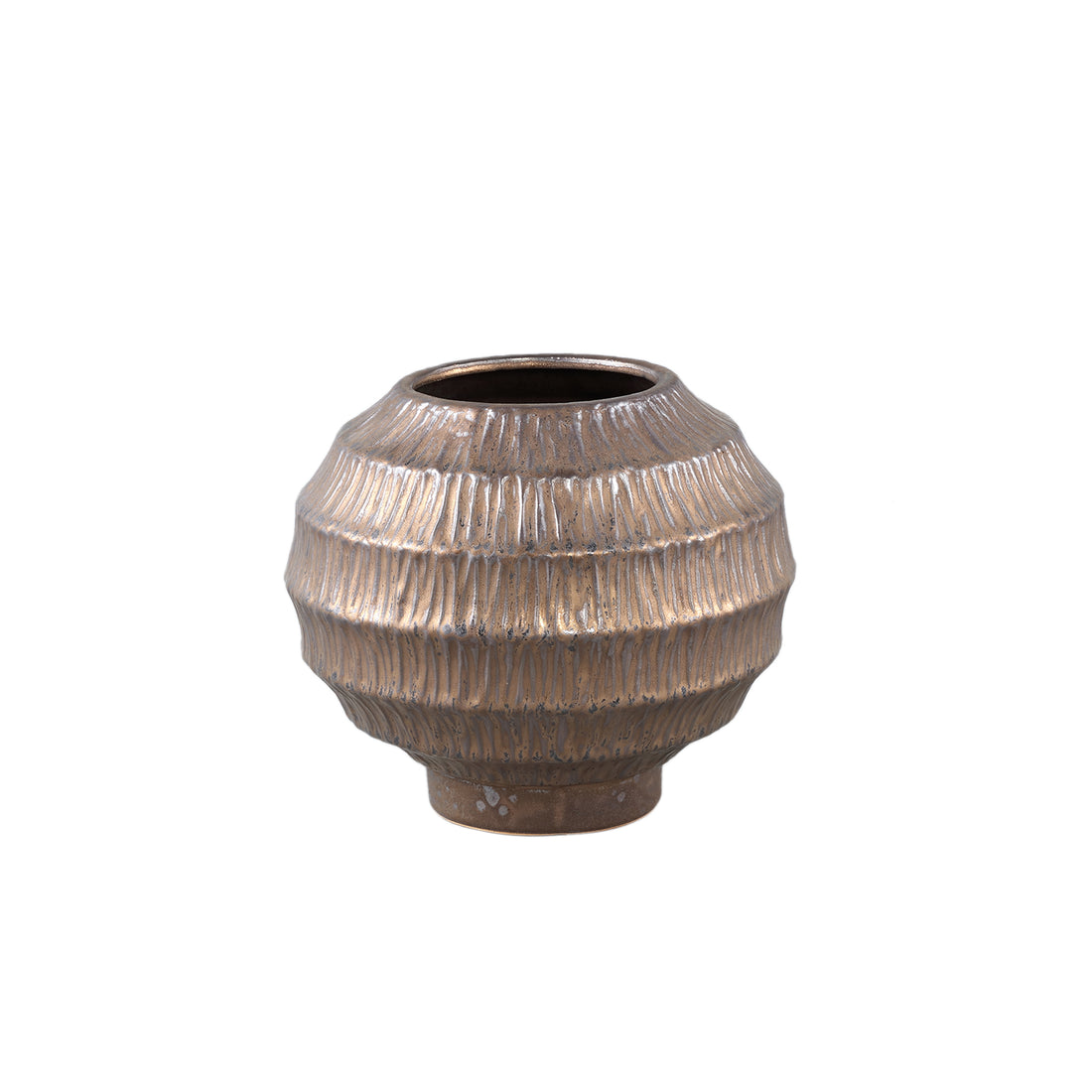 Cherith Bronze Round Ceramic Pot Ribbed S Dia23,5cmxH21cm