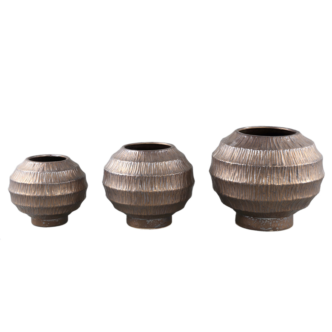 Cherith Bronze Round Ceramic Pot Ribbed S Dia23,5cmxH21cm