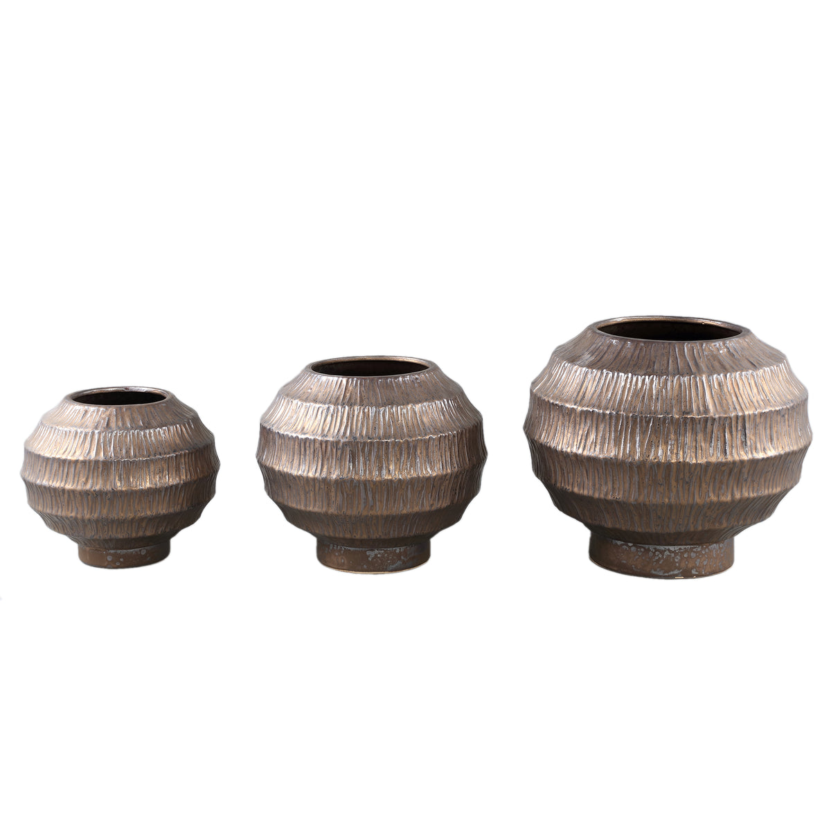 Cherith Bronze Round Ceramic Pot Ribbed L Dia34x30cm PTMD