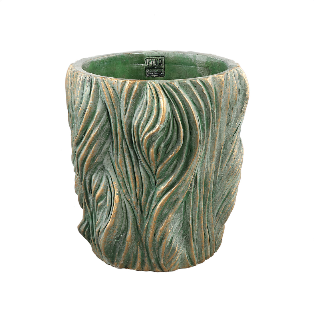 Alexio Green Round Cement Pot Wavy Lines Low XL Ø30xH30cm PTMD
