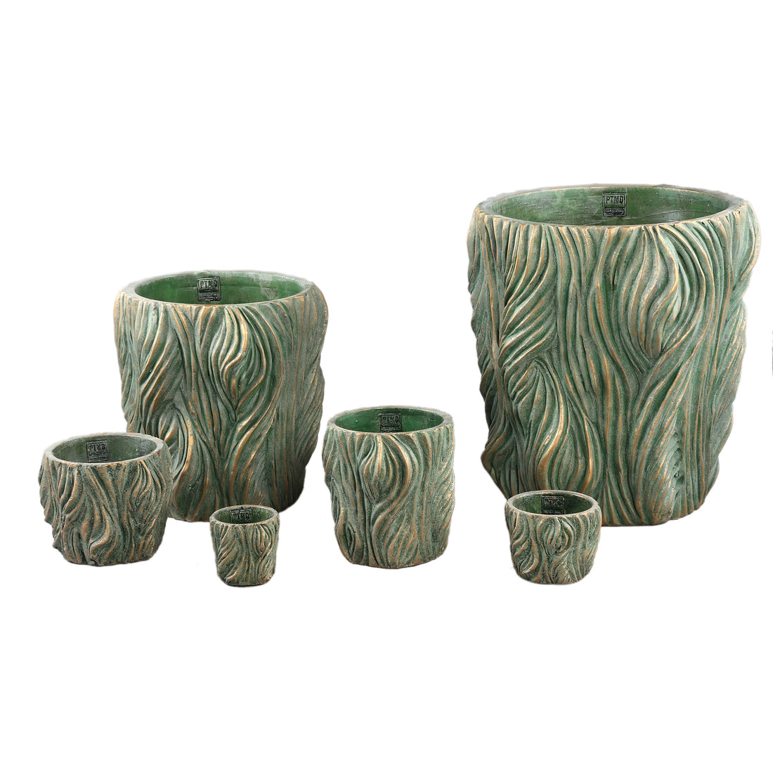 Alexio Green Round Cement Pot Wavy Lines Low XL Ø30xH30cm PTMD