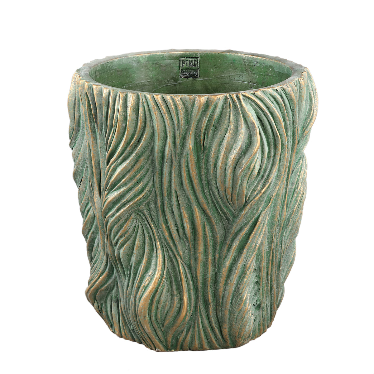 Alexio Green Round Cement Pot Wavy Lines Low XXL  Ø40xH40cm PTMD
