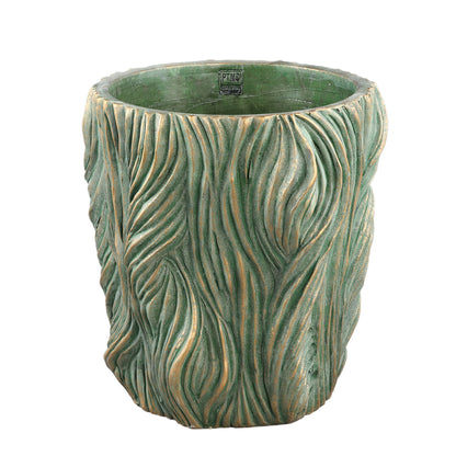 Alexio Green Round Cement Pot Wavy Lines Low XXL  Ø40xH40cm PTMD