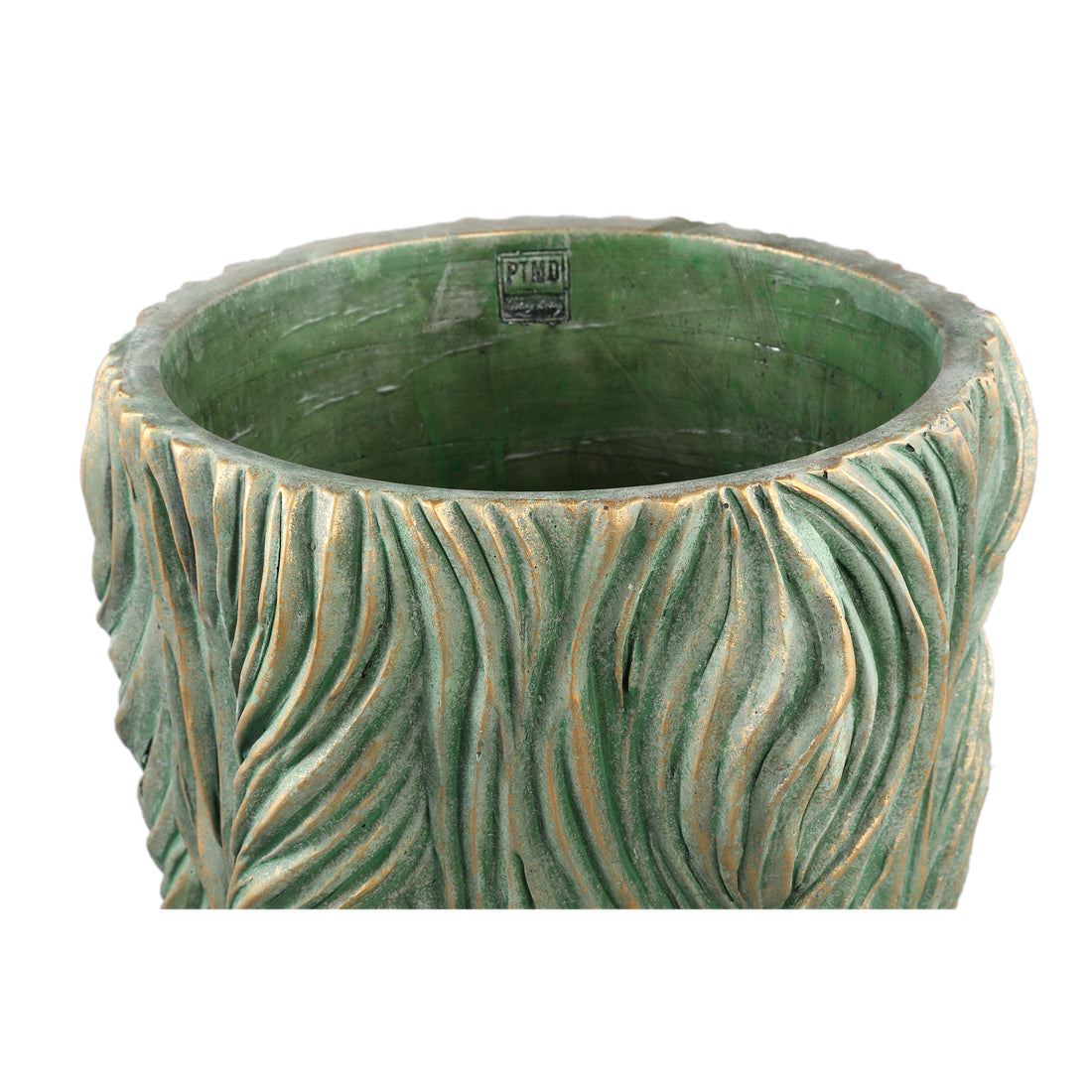 Alexio Green Round Cement Pot Wavy Lines Low XXL  Ø40xH40cm PTMD