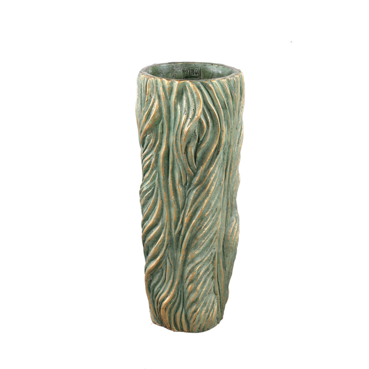 Alexio Green Round Cement Pot Wavy Lines High L Ø20xH45cm PTMD