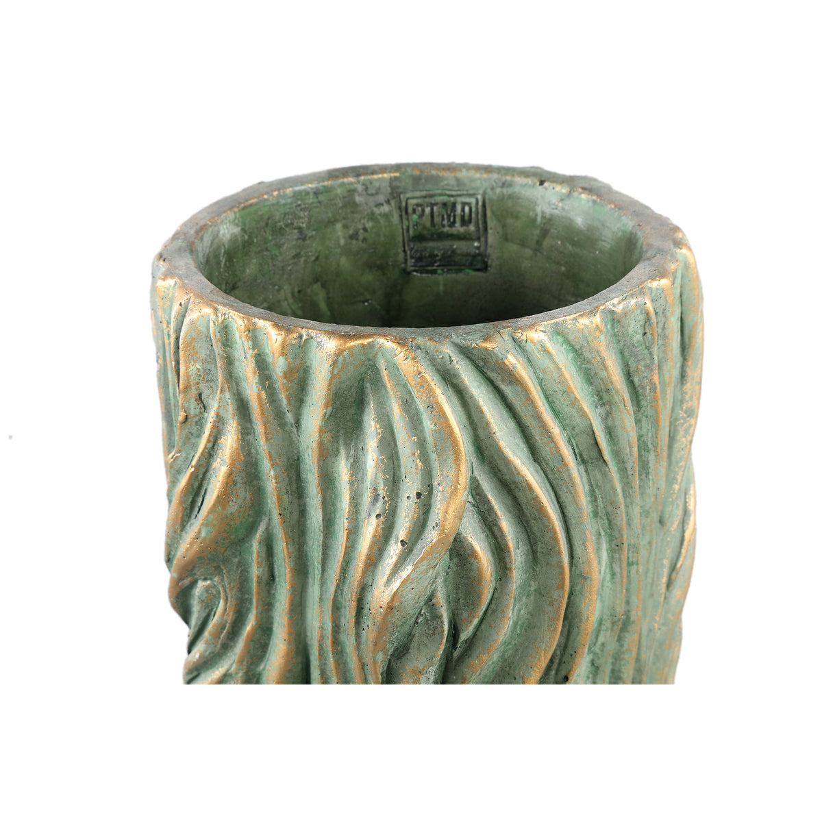 Alexio Green Round Cement Pot Wavy Lines High L Ø20xH45cm PTMD