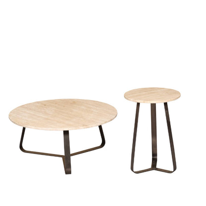 Bijzettafel Micka Zwart Travertine Rond Small PTMD