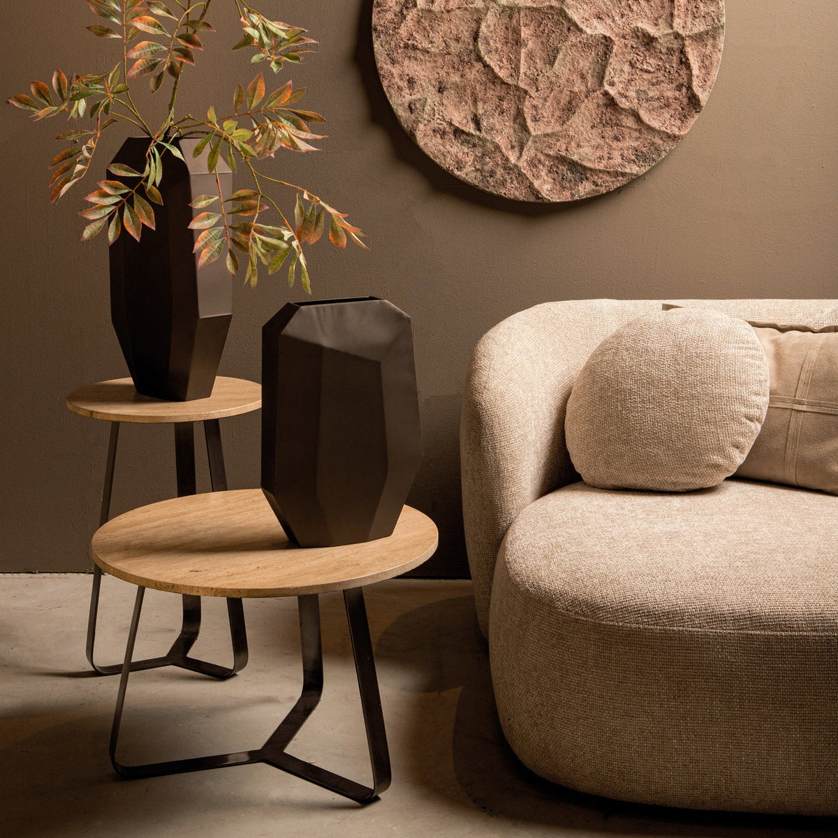 Bijzettafel Micka Zwart Travertine Rond Small PTMD