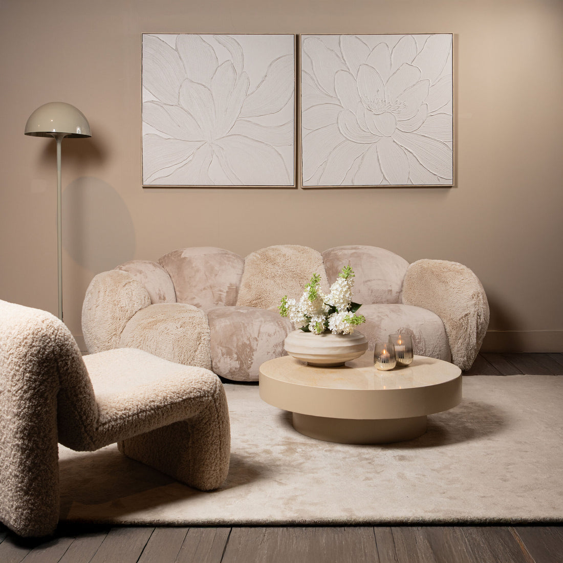Tanaiya Cream Round Iron Floor Lamp Round Cap PTMD