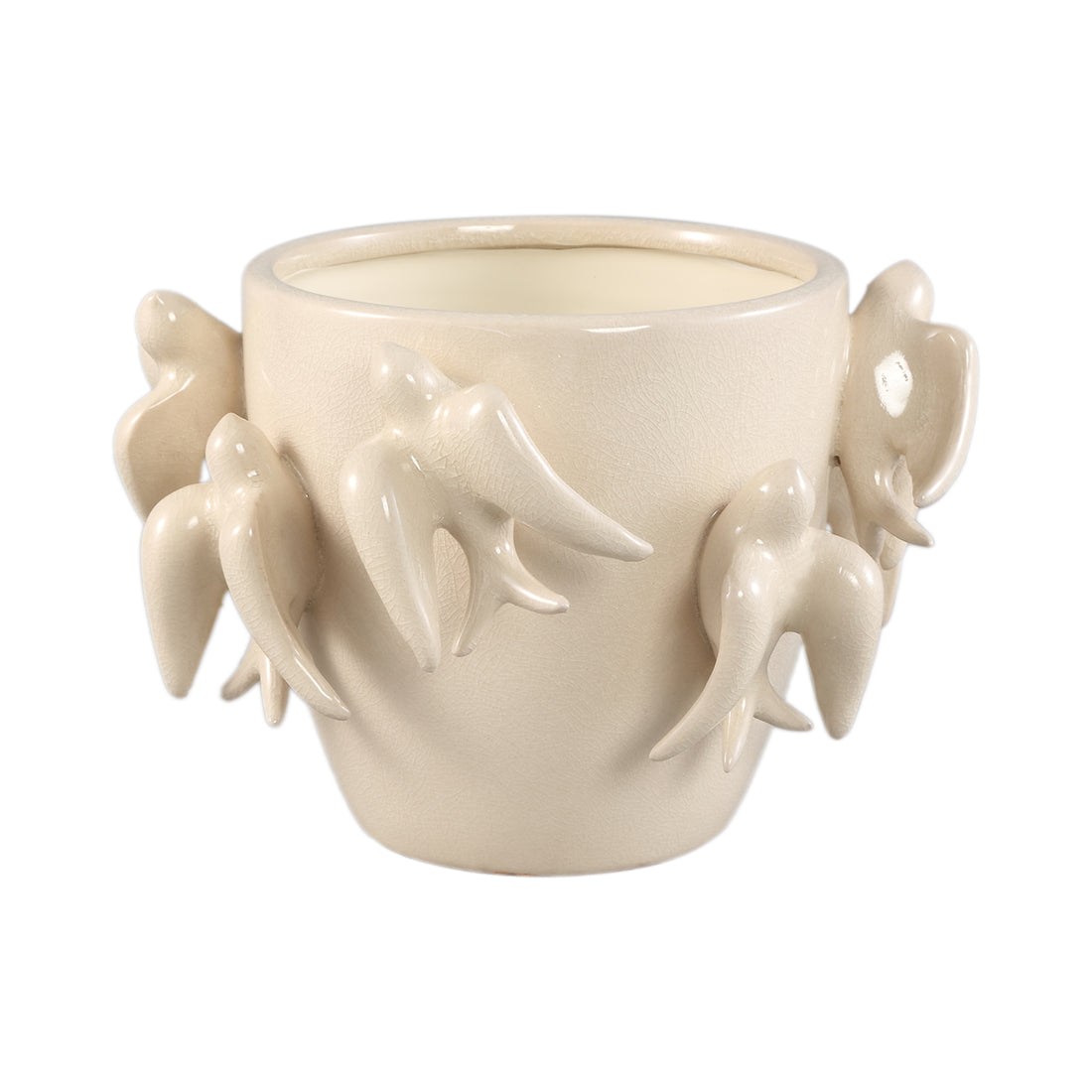 Emmelyn White Round Ceramic Glazed Pot Birds S PTMD