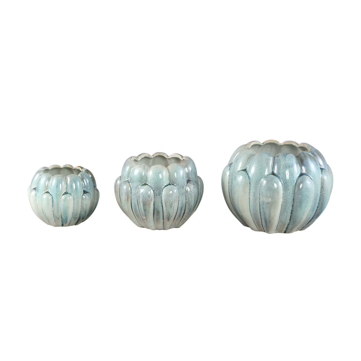 Divinder Petrol Ceramic Ribbed Pot Round L Dia 25cmXH19cm PTMD