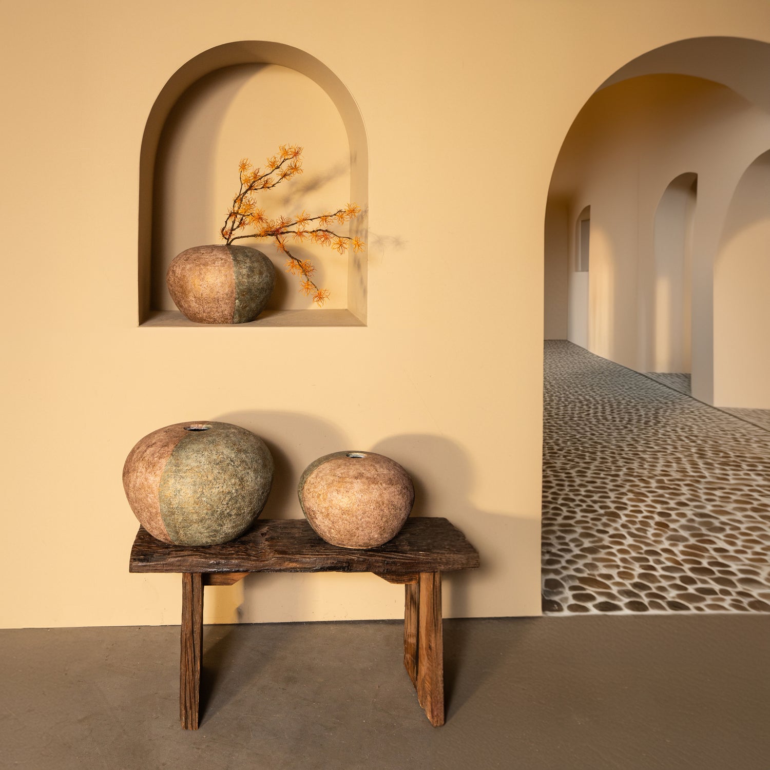 Chareece Cement Vaas Grijs Half Bruin Rond S Ø30xH20cm PTMD