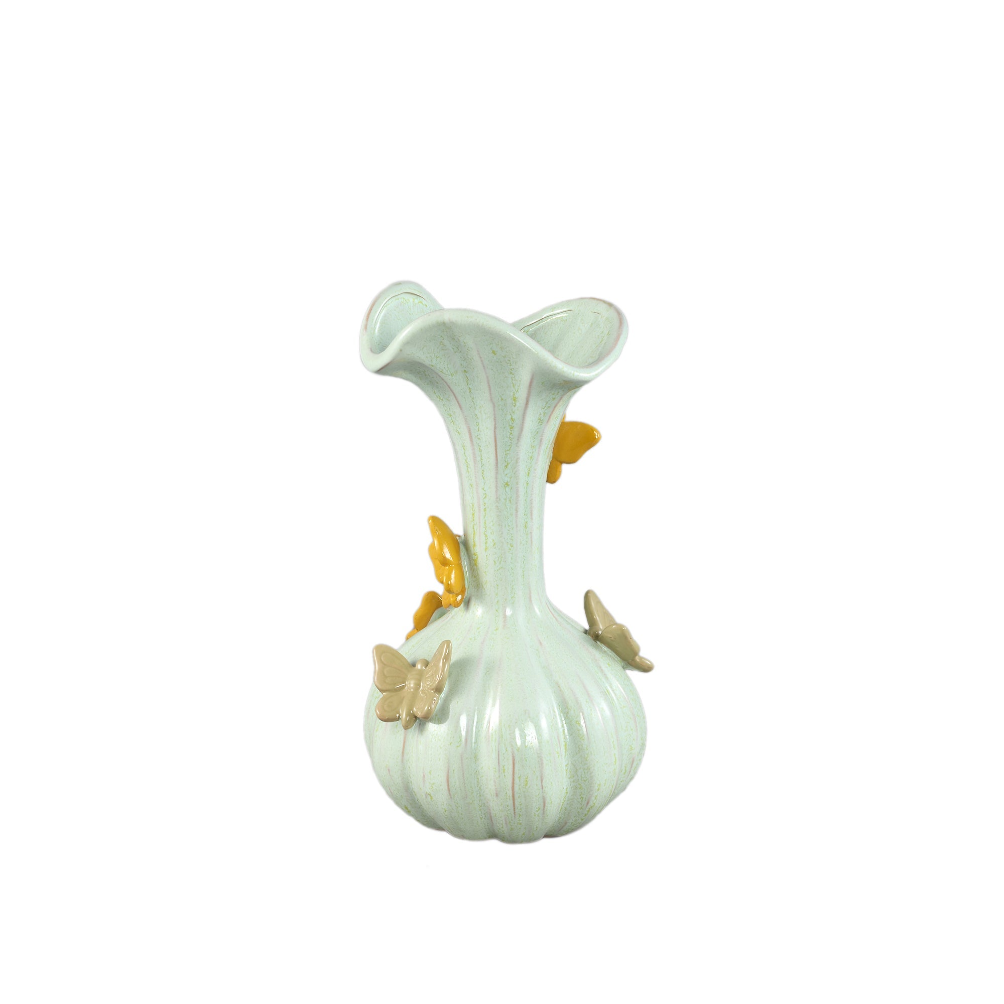 Set van 3 Tamarae vazen groen met vlinder van PTMD, vaas M op witte achtergrond