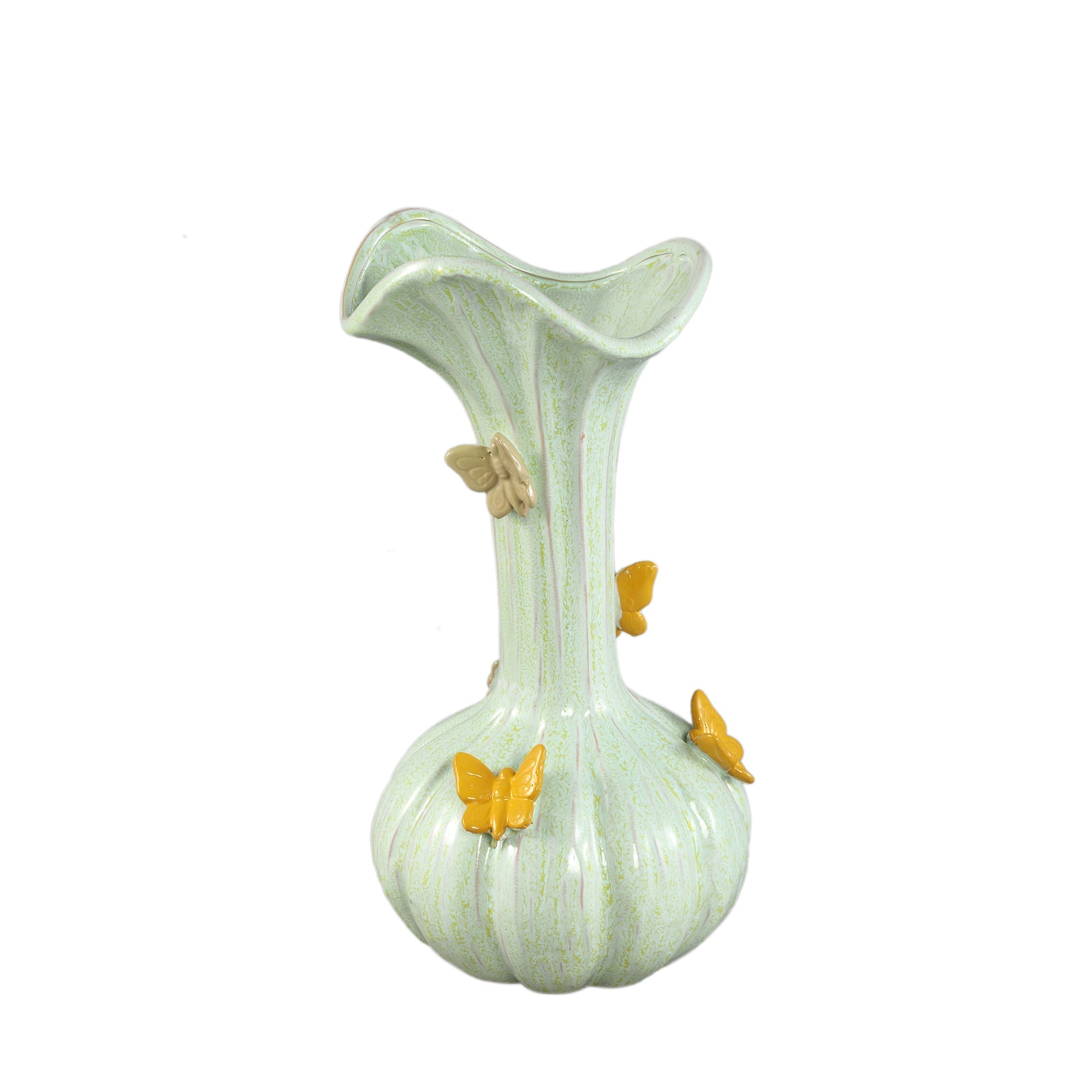 Set van 3 Tamarae vazen groen met vlinder van PTMD, grootste vaas L op witte achtergrond