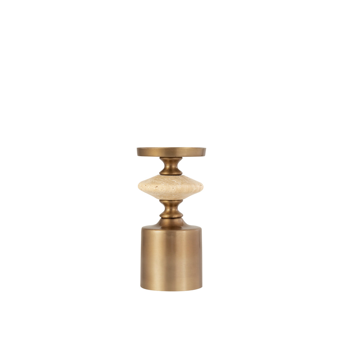Nikolaos Brass candleholder travertine round S PTMD