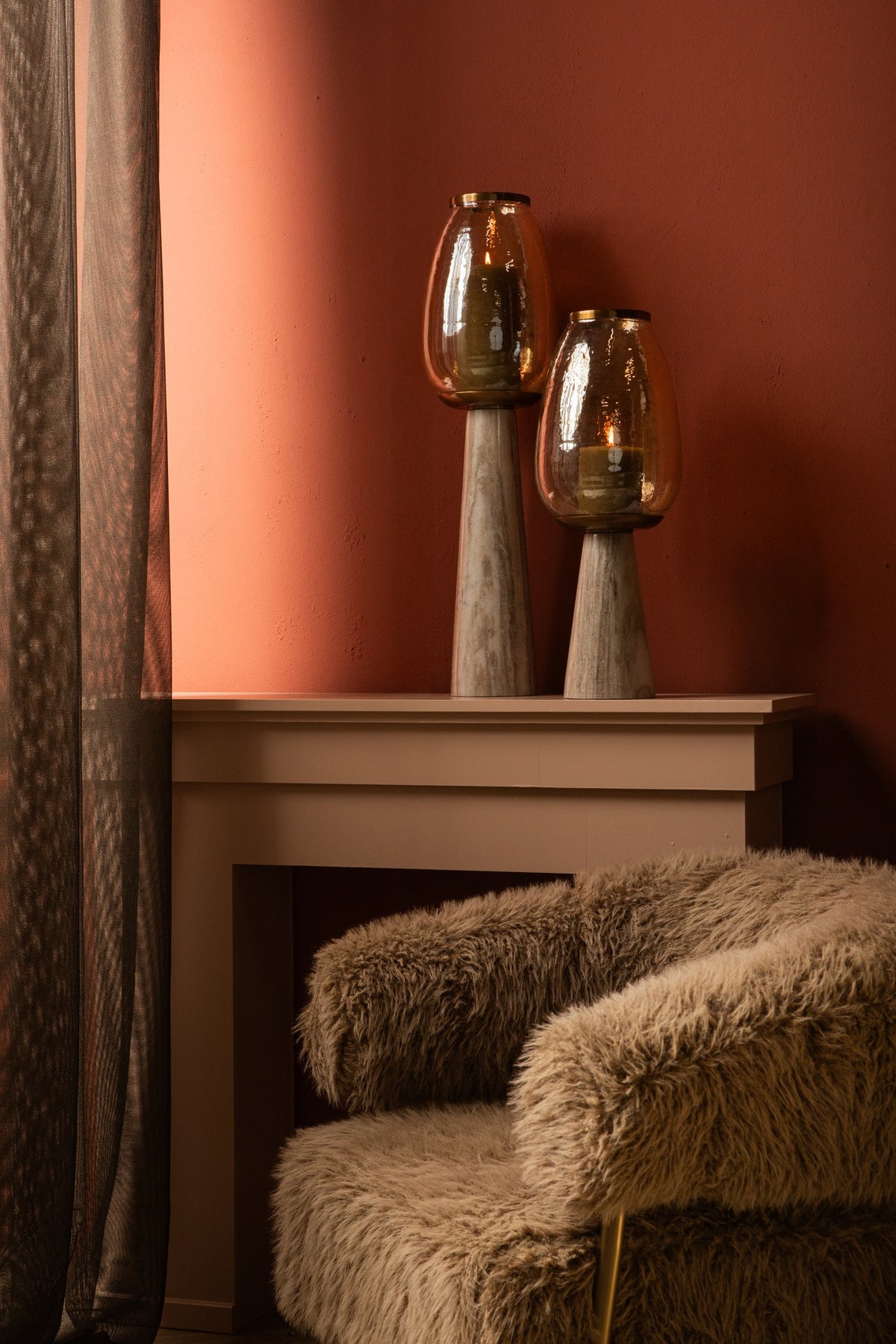 Berdand Beige Boden-Sturmlicht Luster-Glaskegel L PTMD