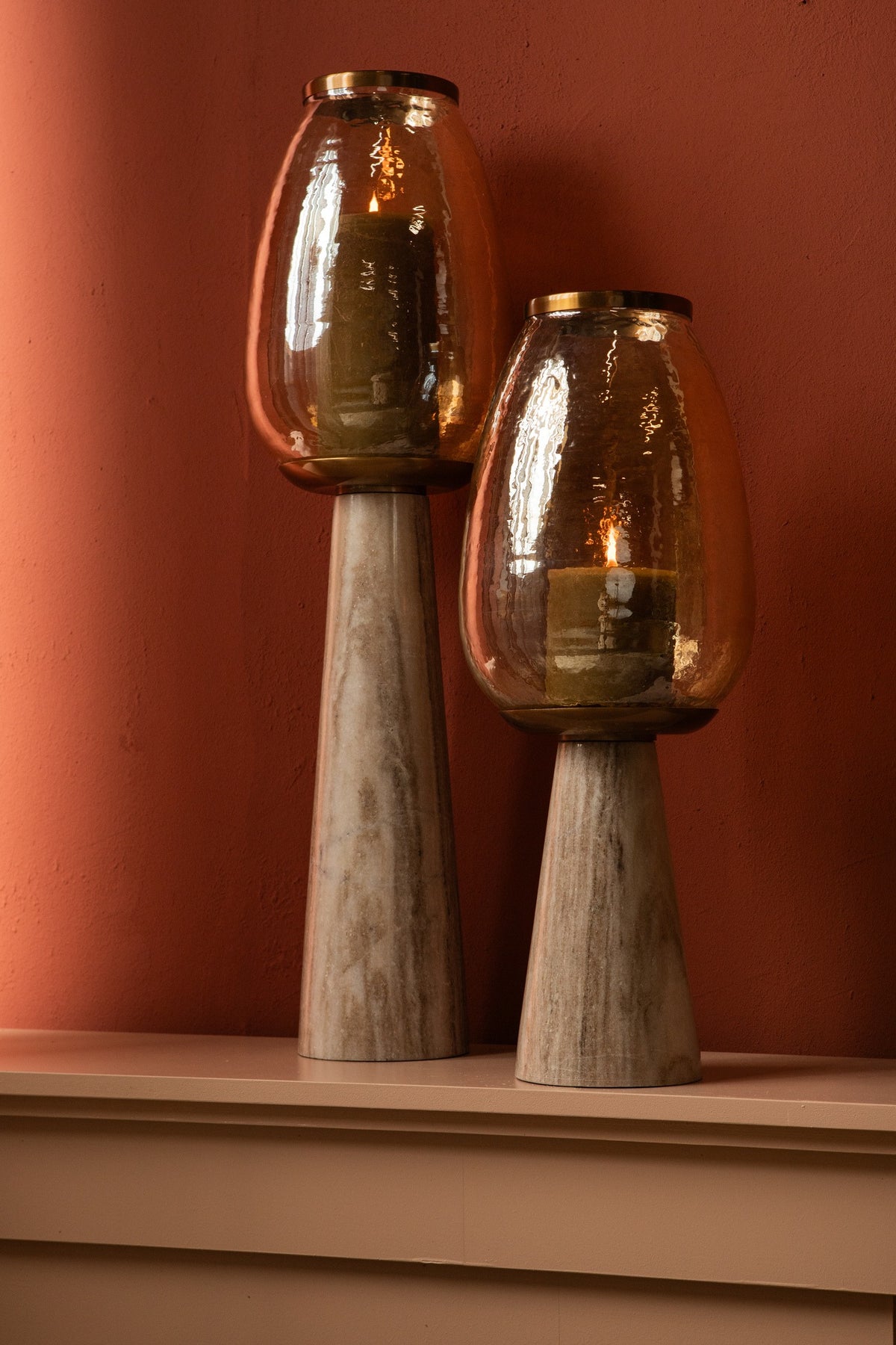 Berdand Beige Boden-Sturmlicht Luster-Glaskegel L PTMD