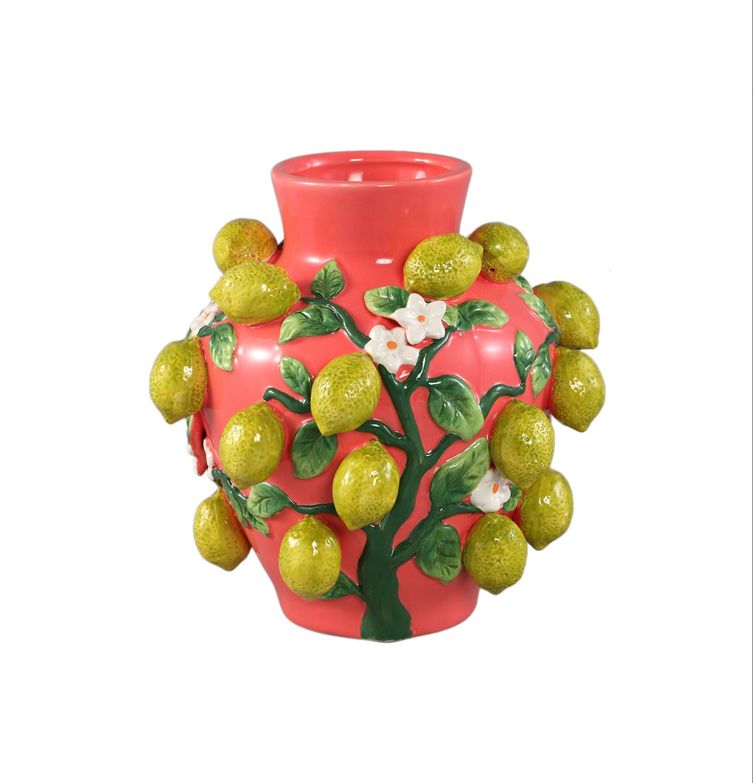 Stacy Pink Ceramic Jar Vase With Lemons On Twig PTMD