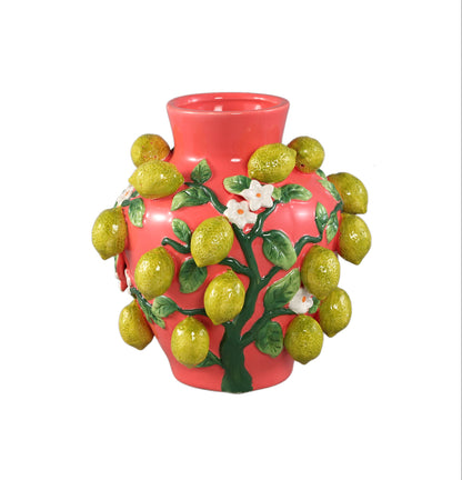 Stacy Pink Ceramic Jar Vase With Lemons On Twig PTMD