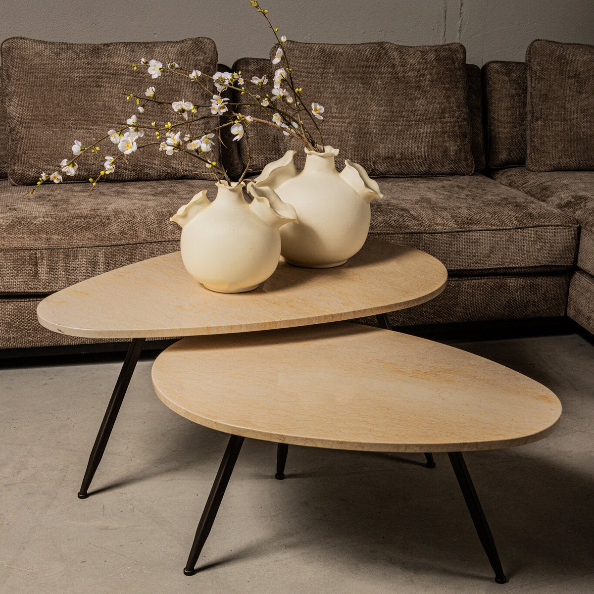 Veria Couchtisch Beige Marmor 2er-Set PTMD