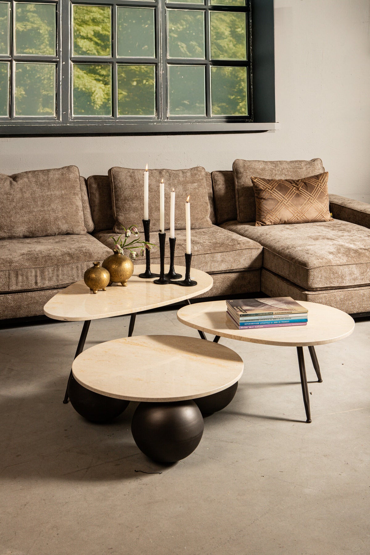 Veria Couchtisch Beige Marmor 2er-Set PTMD