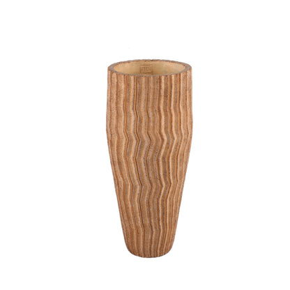 Zanaya Light Brown Round Cement Pot Ribbed  High M PTMD