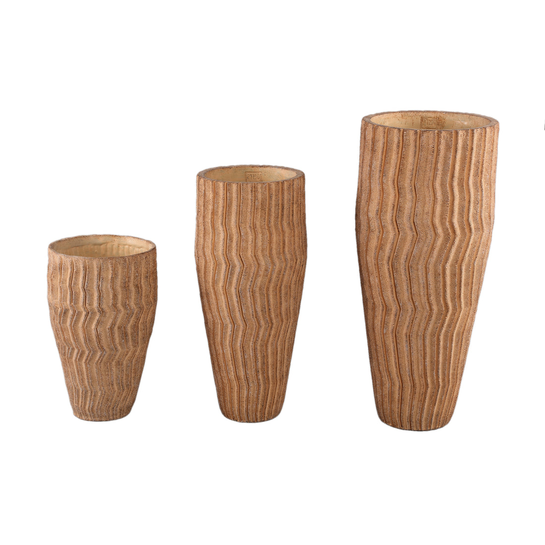 Zanaya Light Brown Round Cement Pot Ribbed  High M PTMD