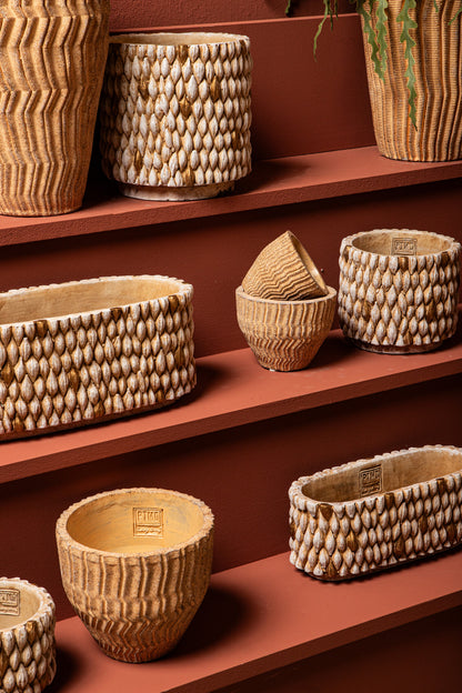 Zanaya Light Brown Round Cement Pot Ribbed  High M PTMD