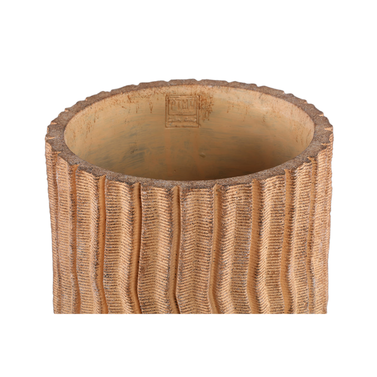 Zanaya Light Brown round cement pot ribbed high L PTMD