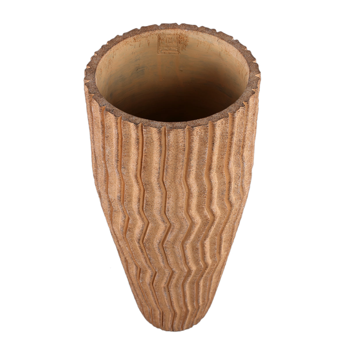 Zanaya Light Brown round cement pot ribbed high L PTMD