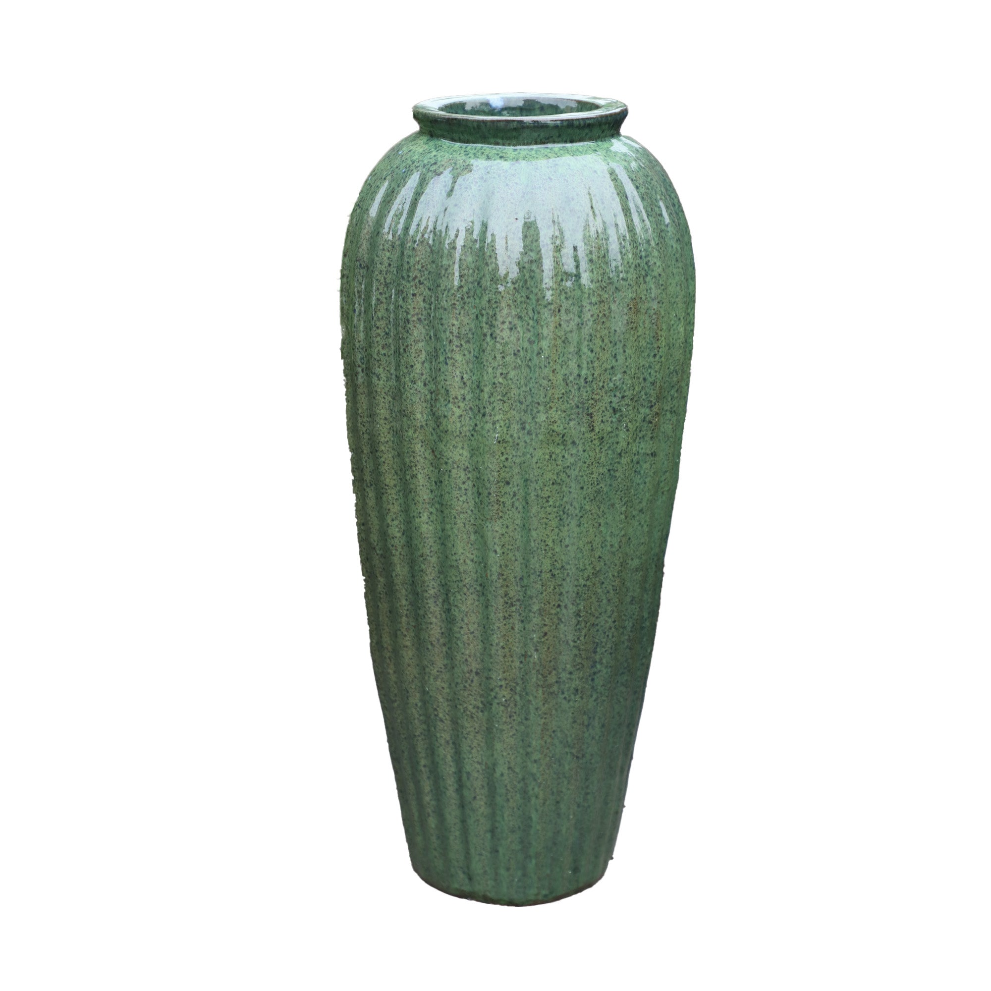 Mellisa Green Glazed Ceramic Pot Ribbed High PTMD