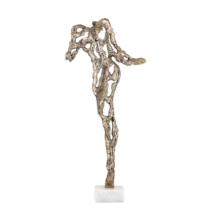 Vrouwenbeeld Tianna Antiek Gouden Aluminium met Marmeren Voet Large PTMD